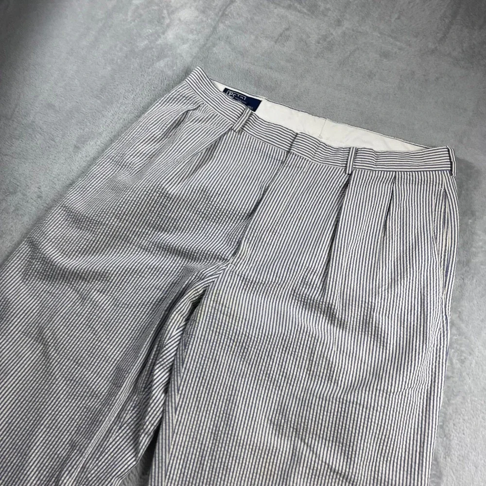 Polo Ralph Lauren Mens 34x34 Blue Seersucker Pleated Pants 4820809RG